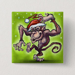 Badge Carré 5 Cm Noël au chimpanzé