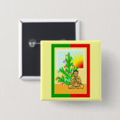 Badge Carré 5 Cm Noël Bouddha w/Tree ! (Devant & derrière)