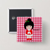Badge Carré 5 Cm Noël de fille de Kokeshi (Devant & derrière)