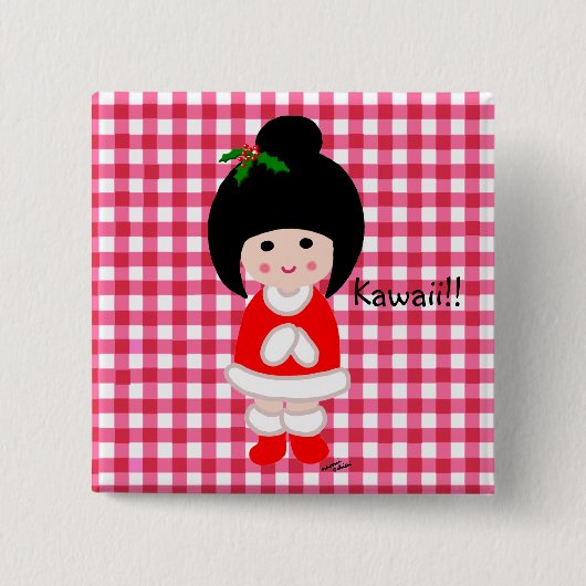 Badge Carré 5 Cm Noël de fille de Kokeshi (Devant)