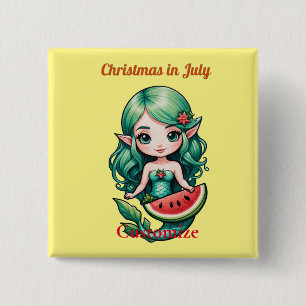 Badge Carré 5 Cm Noël en juillet Elf Mermaid Thunder_Cove