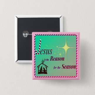 Badge Carré 5 Cm Noël Jésus Raison de la saison Accessoire du bouto