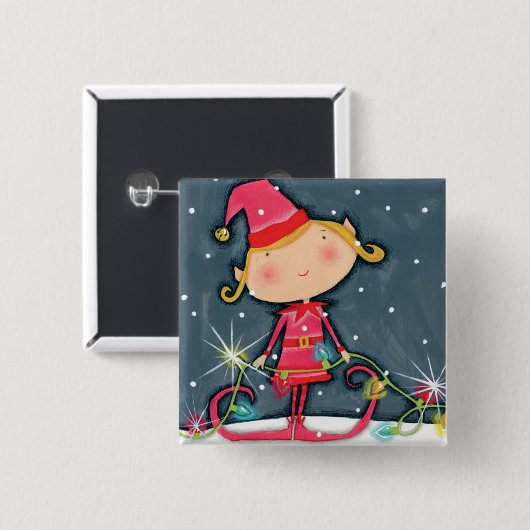Badge Carré 5 Cm Noël lumineux Elf (Devant & derrière)