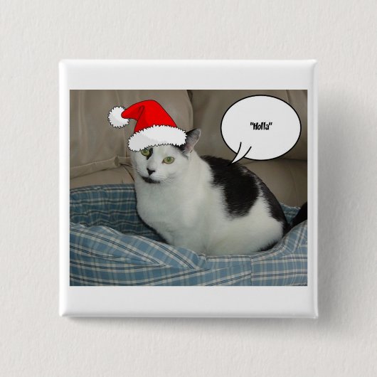 Badge Carré 5 Cm Noël noir et blanc Kitten (Devant)