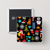 Badge Carré 5 Cm Noël Pixel (Devant & derrière)
