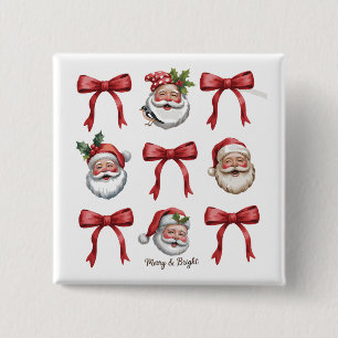 Badge Carré 5 Cm Noël Rétro Coquette Nœud Vintage Père Noël Mignon 