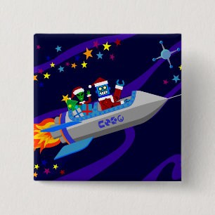 Badge Carré 5 Cm Noël Rocket de robot