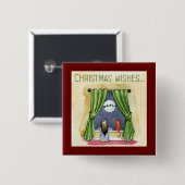 Badge Carré 5 Cm Noël Souhaite Mignonne Enfant & Kitty Chat Noël (Devant & derrière)