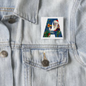 BADGE CARRÉ 5 CM NOËL UNE LETTRE / PÈRE NOËL BUGLER MONOGRAM (En situation)