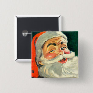 Badge Carré 5 Cm Noël vintage, joyeux Père Noël rétro des années 50