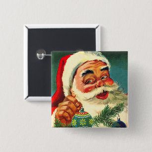 Badge Carré 5 Cm Noël vintage, joyeux Père Noël rétro des années 50