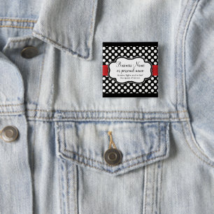 Badge Carré 5 Cm Noir Blanc Rouge Polka Point Rétro Cute Consultant