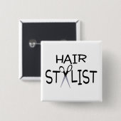 Badge Carré 5 Cm Noir de coiffeur avec des ciseaux (Devant & derrière)