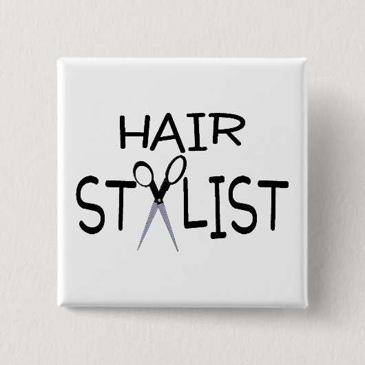 Badge Carré 5 Cm Noir de coiffeur avec des ciseaux (Devant)