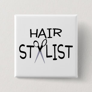 Badge Carré 5 Cm Noir de coiffeur avec des ciseaux