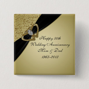 Badge Carré 5 Cm Noir d'or 50e anniversaire Mariage