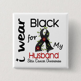 Badge Carré 5 Cm Noir d'usage du cancer de la peau I pour mon mari