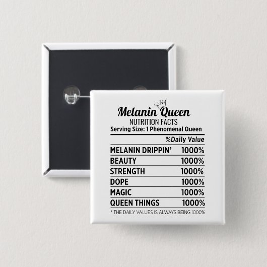 Badge Carré 5 Cm Noir Histoire Melanin Queen Nutrition Facts Button (Devant & derrière)