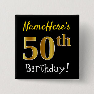 Badge Carré 5 Cm Noircissez, anniversaire d'or de Faux le
