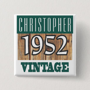 Badge Carré 5 Cm Nom avec le bouton Vintage Année 1952