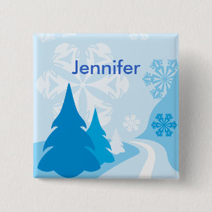 Badge Carré 5 Cm Nom bleu personnalisable de fête de Noël
