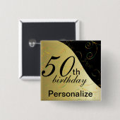 Badge Carré 5 Cm Nom de do-it-yourself et anniversaire d'âge (Devant & derrière)