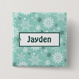 Badge Carré 5 Cm Nom de fête d'anniversaire turquoise-bleu d'hiver