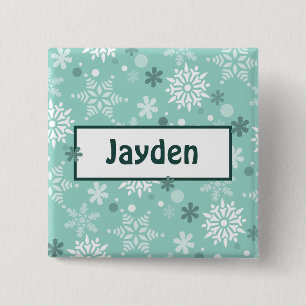 Badge Carré 5 Cm Nom de fête d'anniversaire turquoise-bleu d'hiver