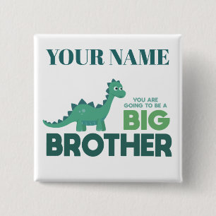 Badge Carré 5 Cm Nom de garçon personnalisé, grand frère dinosaure