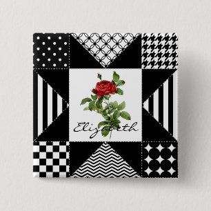 Badge Carré 5 Cm Nom de rose géométrique