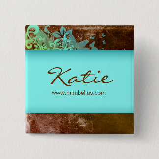 Badge Carré 5 Cm Nom du salon Bouton Bouton Broch Fleur grunge bleu