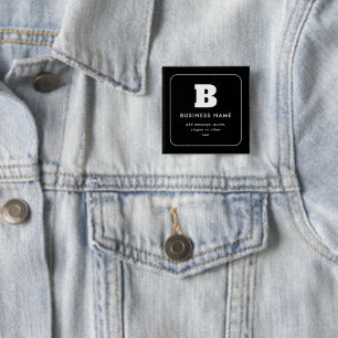 Badge Carré 5 Cm Nom et slogan commercial modifiables   Noir et bla