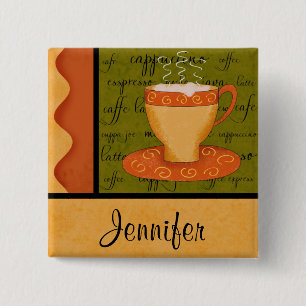 Badge Carré 5 Cm Nom orange de coutume d'art de tasse de café de
