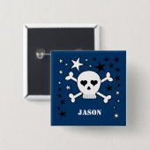 Badge Carré 5 Cm Nom personnalisable Cute Skull and Crossbones (Devant & derrière)