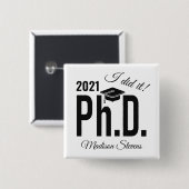 Badge Carré 5 Cm Nom personnalisé & année Ph.D. (Devant & derrière)