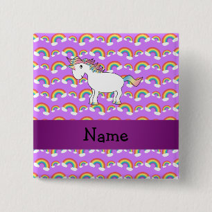 Badge Carré 5 Cm Nom personnalisé arc-en-ciel unicorne pourpre arc-