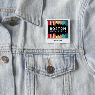 Badge Carré 5 Cm Nom personnalisé Boston Massachusetts