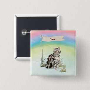 Badge Carré 5 Cm Nom personnalisé chat américain à poil court