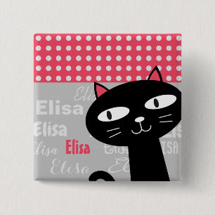 Badge Carré 5 Cm Nom personnalisé des pois rose chat mignon