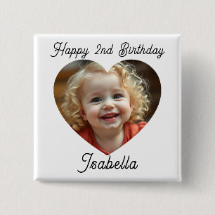 Badge Carré 5 Cm Nom personnalisé et photo de cœur pour anniversair