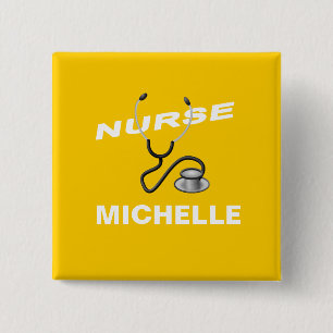 Badge Carré 5 Cm Nom personnalisé JAUNE Infirmière