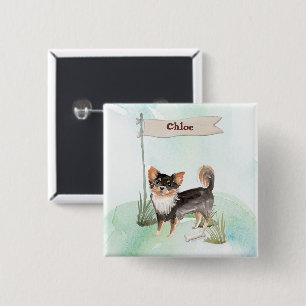 Badge Carré 5 Cm Nom personnalisé Long Haired Chihuahua Chien anima