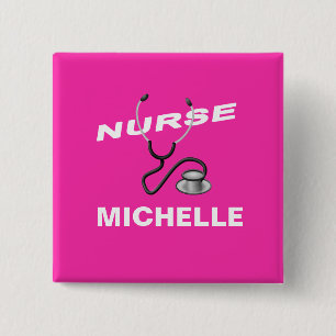 Badge Carré 5 Cm Nom personnalisé PINK Infirmière