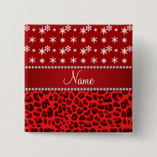 Badge Carré 5 Cm Nom personnalisé rouge léopard rouge flocons de ne