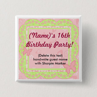 Badge Carré 5 Cm Nom Pin Faveurs pour la fête des papillons Anniver
