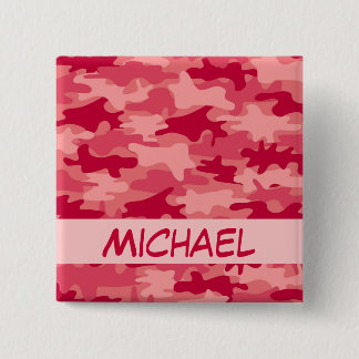 Badge Carré 5 Cm Nom rouge de camouflage de Camo personnalisé