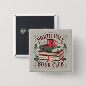 Badge Carré 5 Cm North Pole Book Club Librairie Lecture de livres (Devant & derrière)