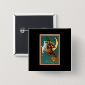 Badge Carré 5 Cm Nostalgy Halloween Witch & Owl (Devant & derrière)