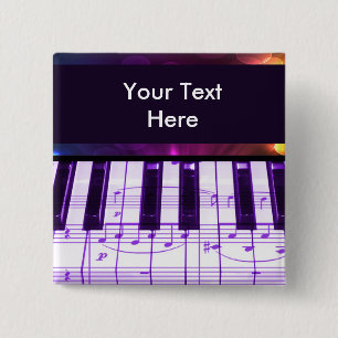Badge Carré 5 Cm Notes colorées de clavier et de musique de piano 