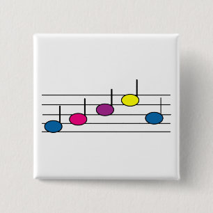 Badge Carré 5 Cm Notes de Musique Colorées Rose Violet Jaune Bleu